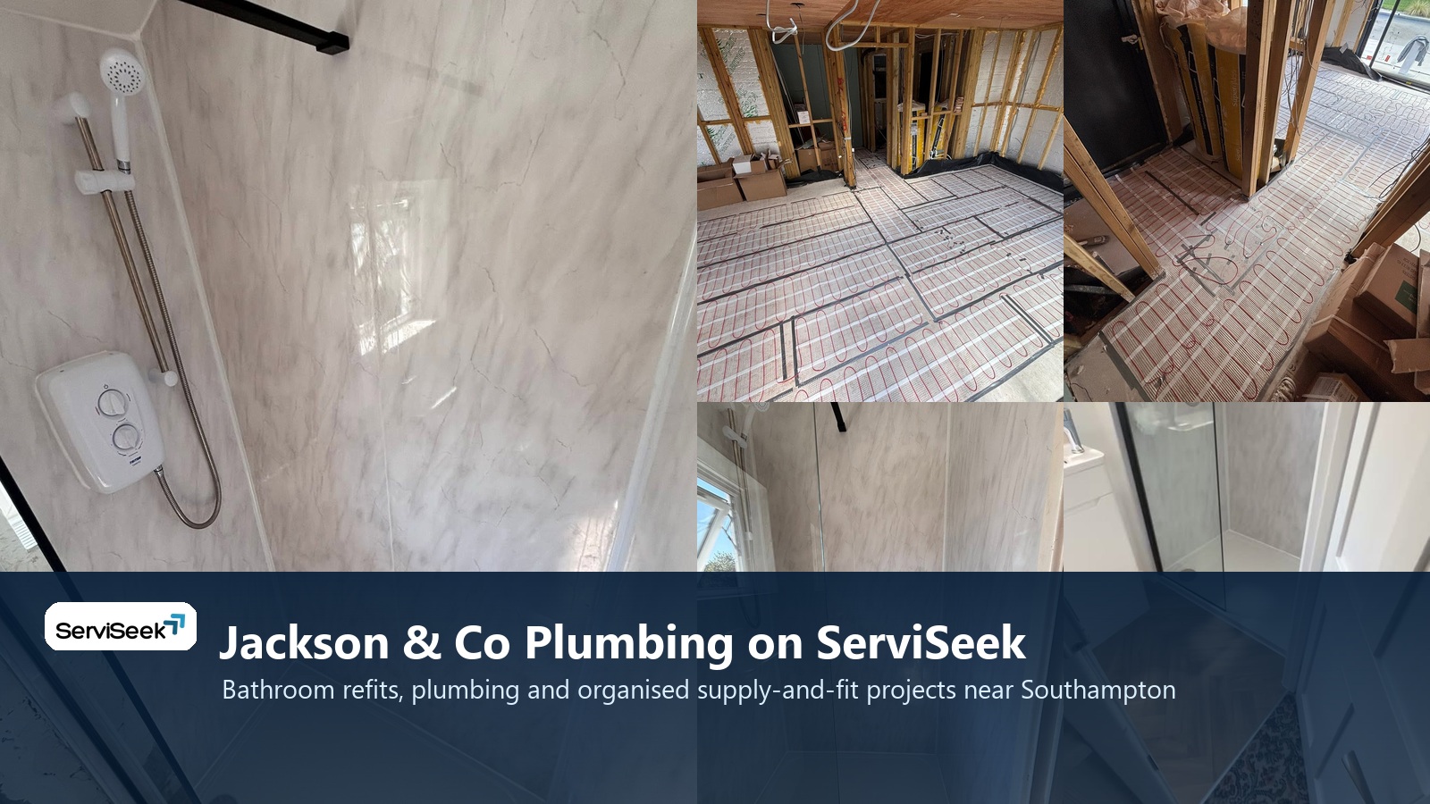 Bathroom and plumbing project imagery for Jackson & Co Plumbing.